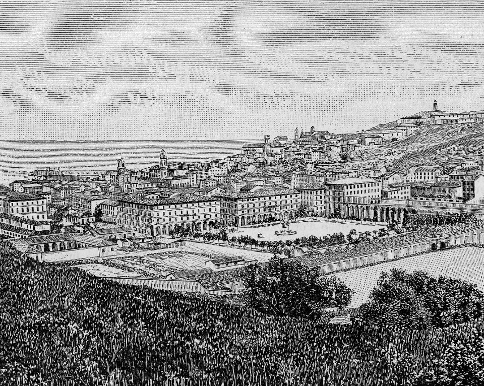 Ancona – Panorama della città nuova, presa dalla Lunetta (xilografia)