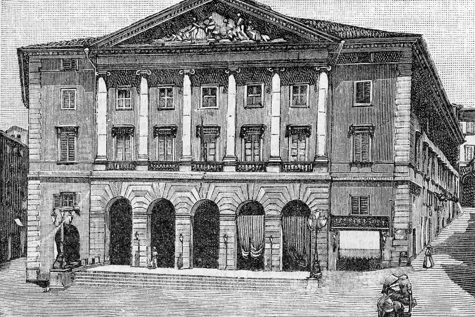 Ancona – Piazza e Teatro delle Muse (xilografia)