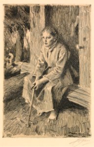 Anders Zorn - The Herding Maiden's Sunday (etching) 1912. Free illustration for personal and commercial use.