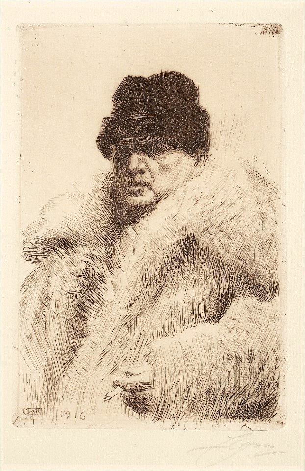 Anders Zorn-Self-Portrait in a Fur Coat