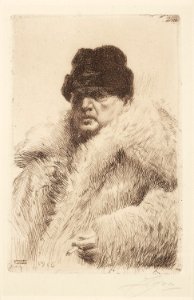 Anders Zorn-Self-Portrait in a Fur Coat. Free illustration for personal and commercial use.