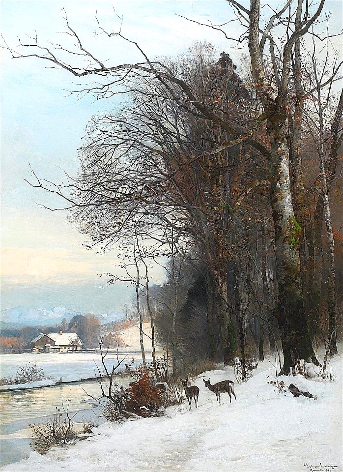 Anders Andersen-Lundby Rehe in einem verschneiten Tal in den Voralpen