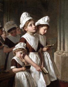 Sophie Gengembre Anderson - Foundling Girls at Prayer in the Chapel. Free illustration for personal and commercial use.