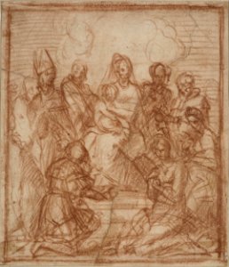 Andrea Del Sarto (actually Andrea d´Agnolo) - Enthroned Madonna with Child and eight saints (composition study for the altar painting in Sarzana) - Google Art Project. Free illustration for personal and commercial use.