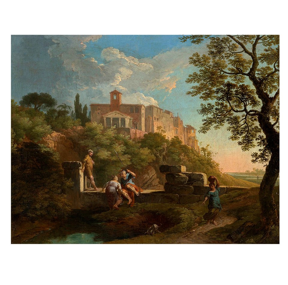 Andrea locatelli an italianate landscape with figures resting by a wal031528)