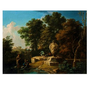 Andrea locatelli An Italianate landscape with washerwomen and shepherds by a fountainl031528)