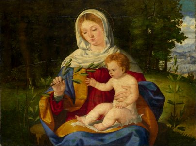 Andrea Previtali - The Virgin and Child with a Shoot of Olive - Google Art Project. Free illustration for personal and commercial use.