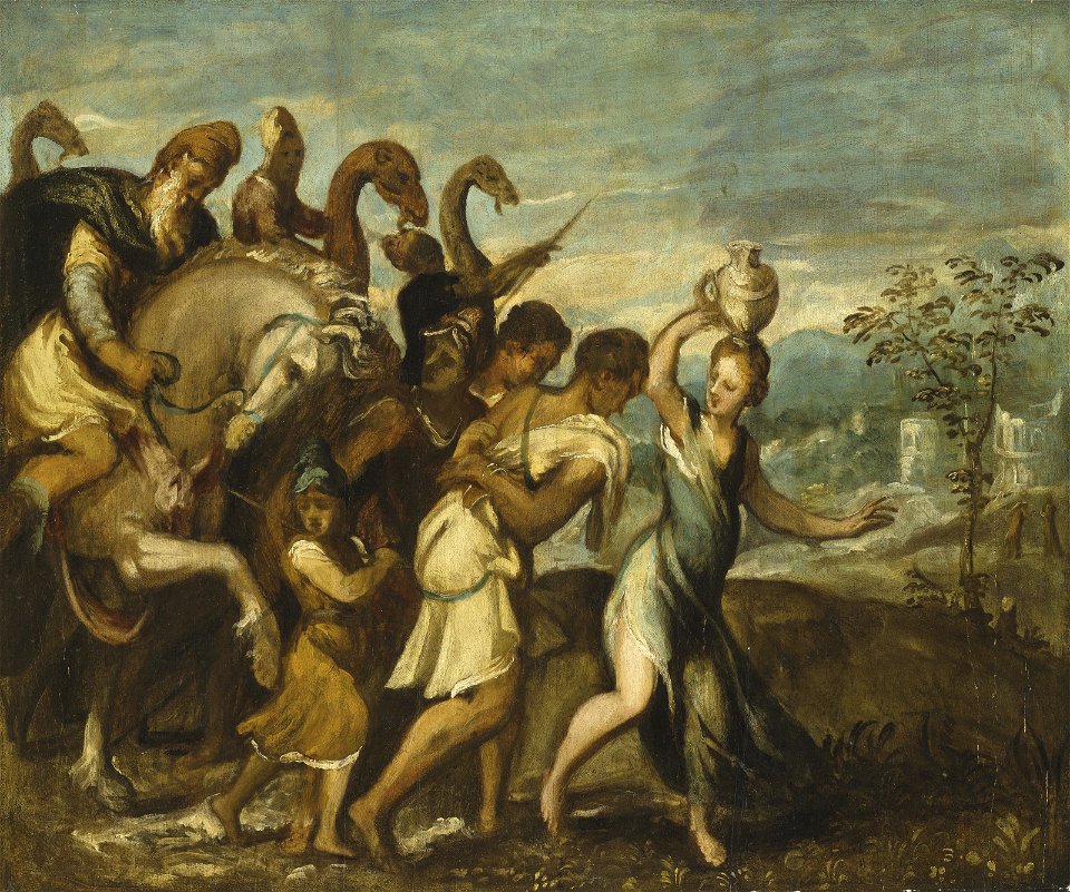 Andrea Schiavone - King Saul being greeted in triumph after David's defeat of Goliath