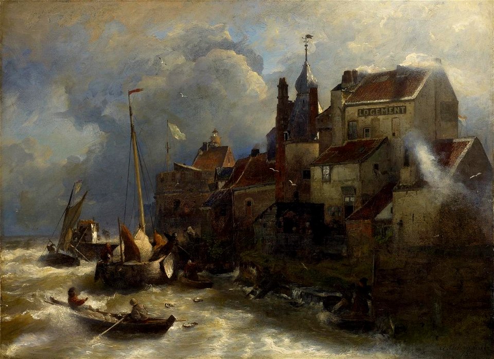Andreas Achenbach - Küstenlandschaft mit Stadtansicht