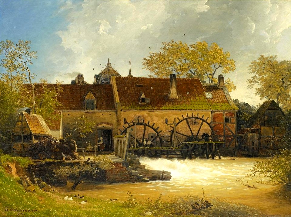 Andreas Achenbach - Wassermühle am Fluss (1878)