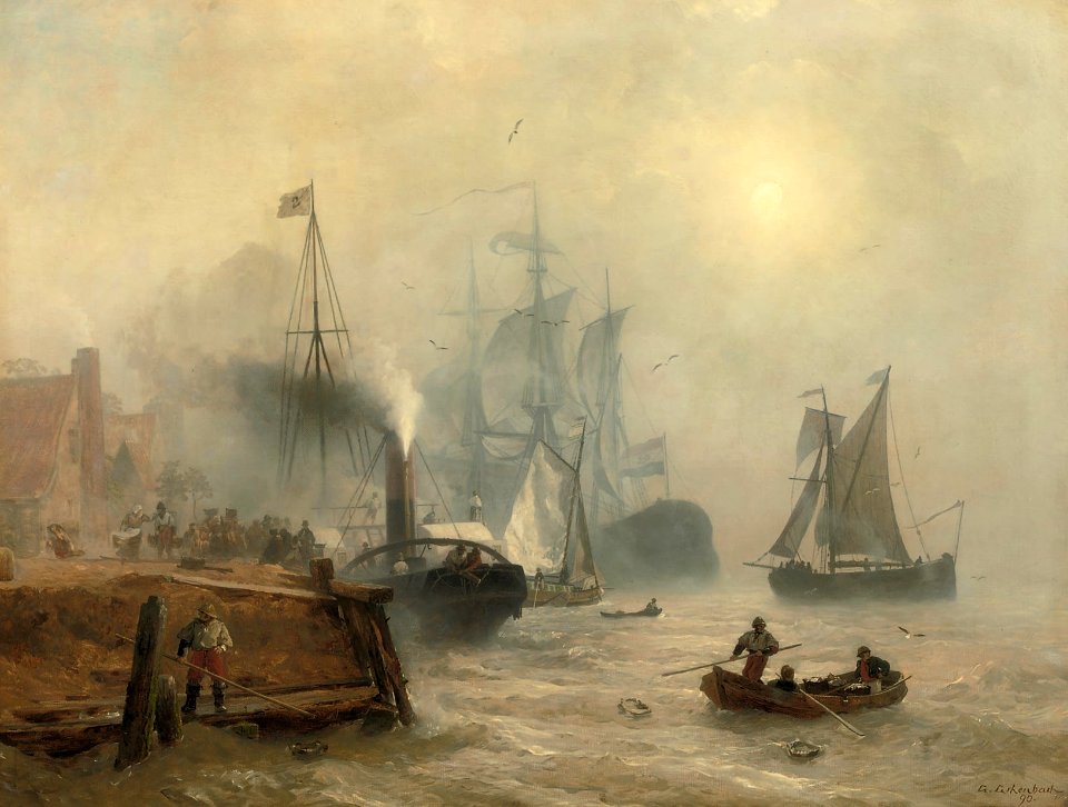 Andreas Achenbach - Ein angelegter Dampfer an einem belebten Quai