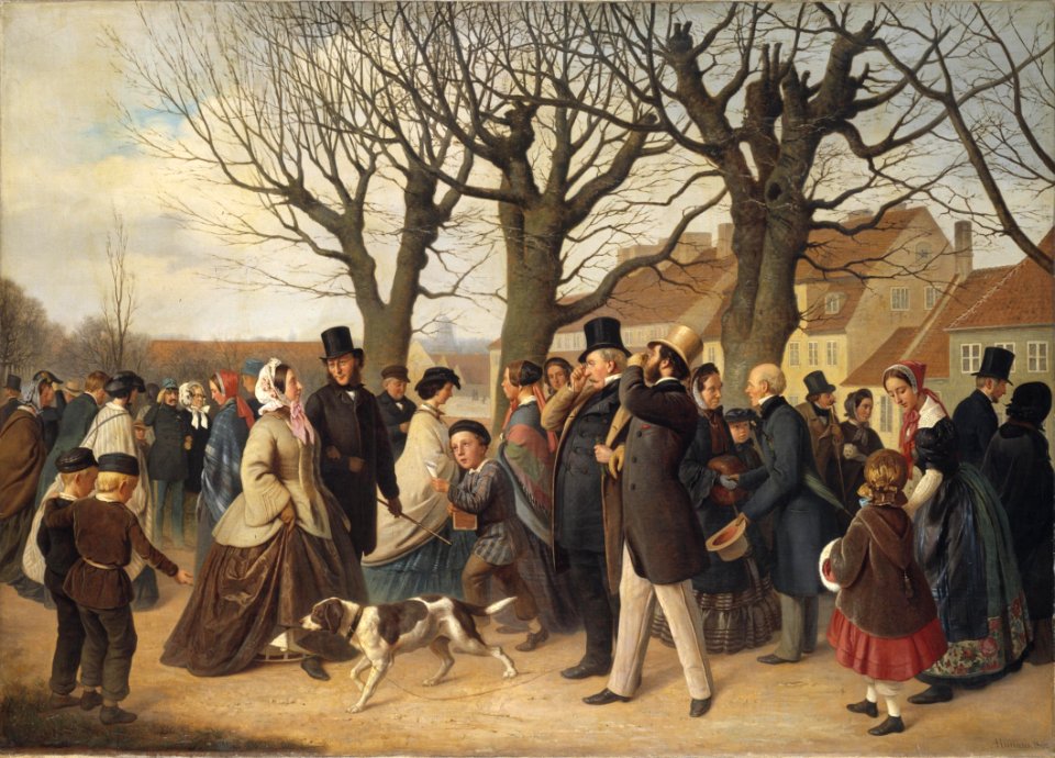 Andreas Herman Hunæus - Promenading on the Ramparts of Copenhagen on the Evening of a Public Holiday in Spring - KMS3145 - Statens Museum for Kunst