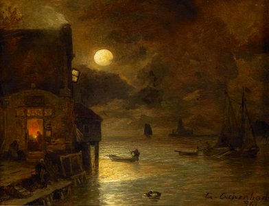 Andreas Achenbach - Vollmondnacht am Kai