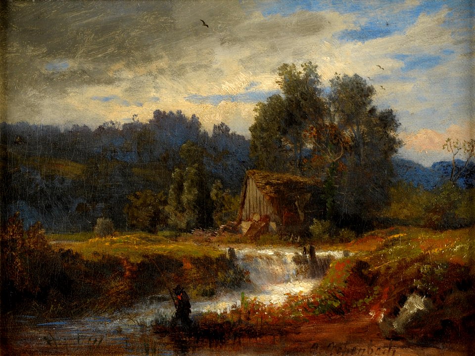 Andreas Achenbach Norwegische Landschaft mit Angler