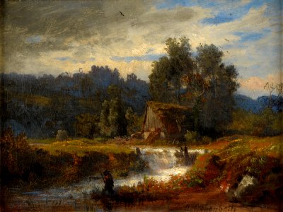 Andreas Achenbach Norwegische Landschaft mit Angler