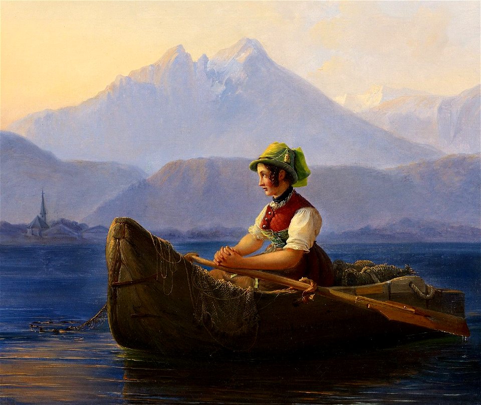 Andreas Passy Junge Fischerin in der Morgendämmerung 1853