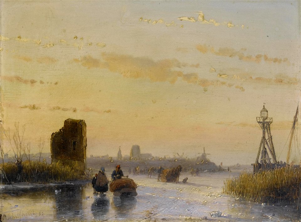 Andreas Schelfhout - Figuren op een bevroren waterweg