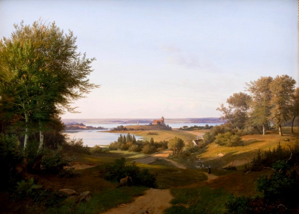 Andreas Juuel - View of the Hill at Skanderborg Castle, Jutland, and the Memorial to frederik VI - KMS515 - Statens Museum for Kunst