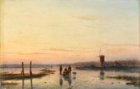 Andreas Schelfhout - IJsgezicht met molen