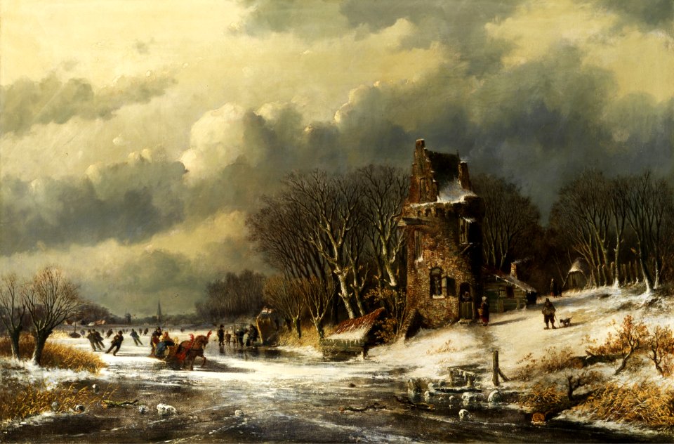 Andreas Schelfhout - Nederlandse landschap met figuren