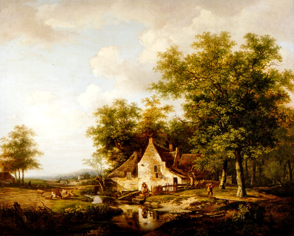 Andreas Schelfhout - Landschap met rechts een boerderij tussen hoge bomen - 2096 (OK) - Museum Boijmans Van Beuningen