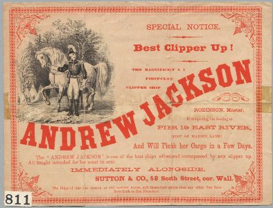 ANDREW JACKSON Clipper ship sailing card HN002711aA. Free illustration for personal and commercial use.