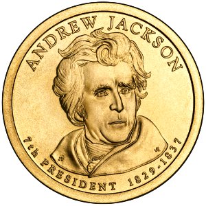 Andrew Jackson Presidential $1 Coin obverse. Free illustration for personal and commercial use.