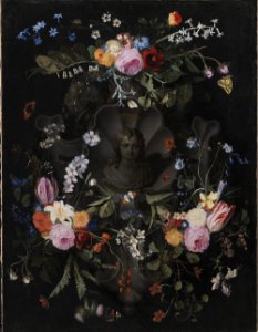 Andries Bosman - Cartouche with the Christ Child surrounded by a flower garland