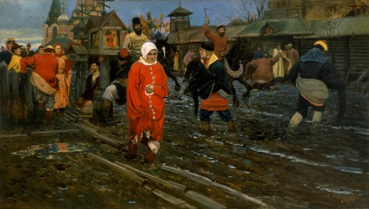 Andrei Ryabushkin - Seventeenth-Century Moscow Street on a Public Holiday - Google Art Project. Free illustration for personal and commercial use.