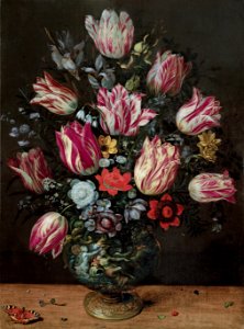 Andries Daniels and Frans Francken the Younger - Vase with Tulips - Google Art Project. Free illustration for personal and commercial use.