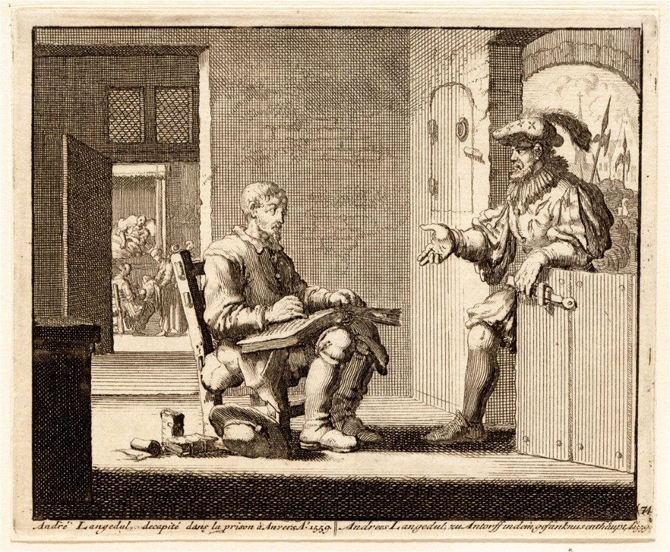 Andries Langedul te Antwerpen wordt gevangen genomen terwijl hij de bijbel leest, objectnr A 41927