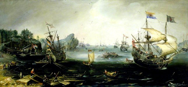 Andries van Eertvelt (1590-1652) - Dutch Ships Loading Timber in a Northern Port - BHC0750 - Royal Museums Greenwich