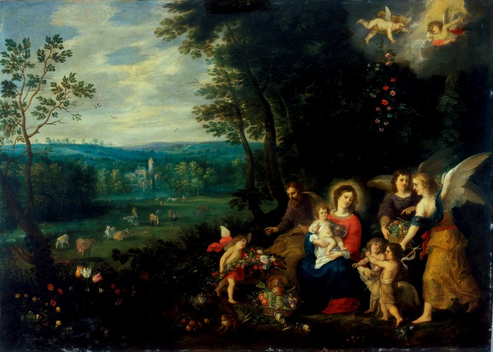 Andries Snellinck - Landscape with the Holy Family, child John the Baptist, and angels