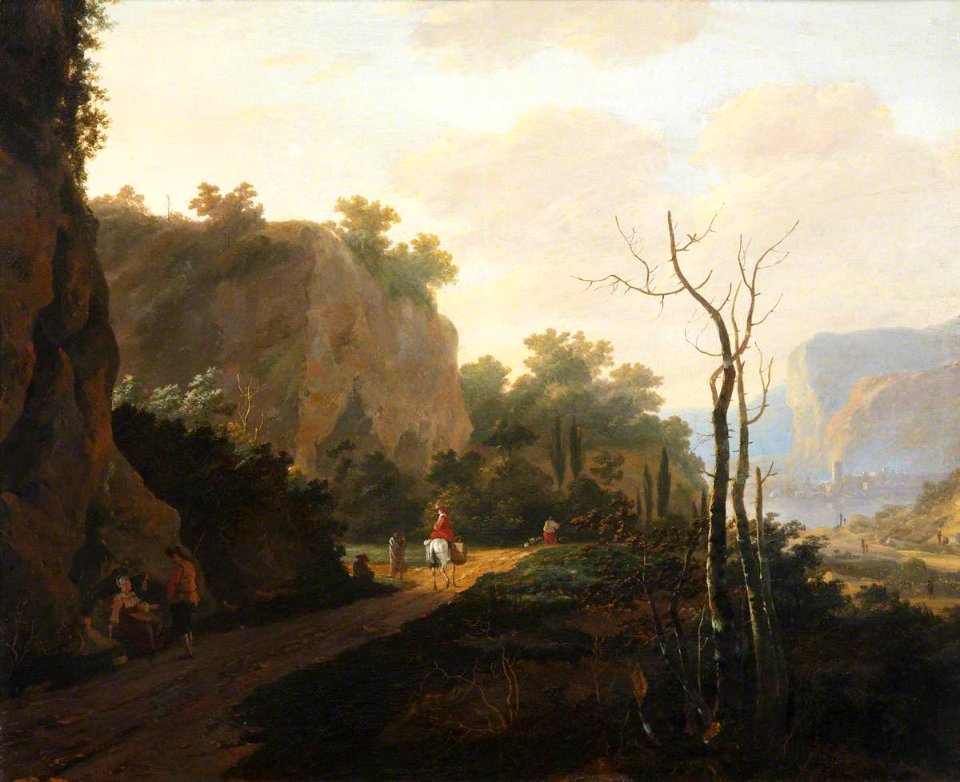 Andries Dirksz. Both (1611-1612-1641) (attributed to) - A Rocky Landscape with Figures, Sunset - EU0704 - The Torrie Collection