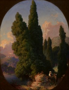 Mykolas Elvyras Andriolis - Italijos peizažas su tuopomis (1861)