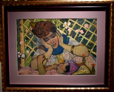 André Suréda - Jeune femme admirant son enfant 01