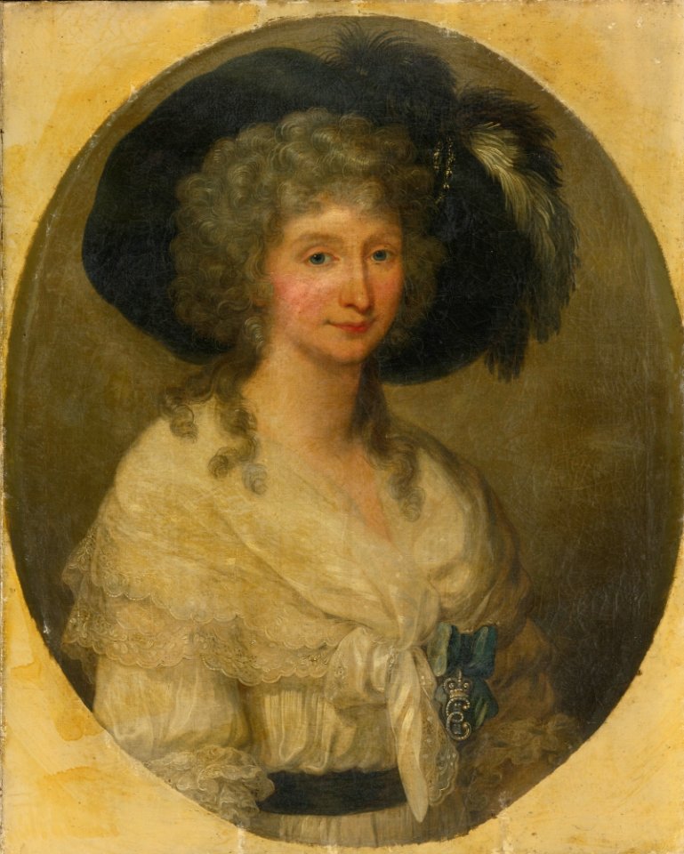 Angelica Kauffmann Portrait of Baroness Von Bauer, half length, Wearing a White, Lace Dress