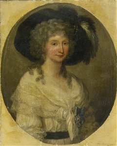 Angelica Kauffmann Portrait of Baroness Von Bauer, half length, Wearing a White, Lace Dress. Free illustration for personal and commercial use.