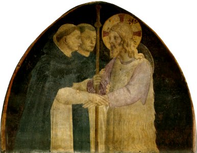 Angelico, cristo pellegrino accolto da due domenicani