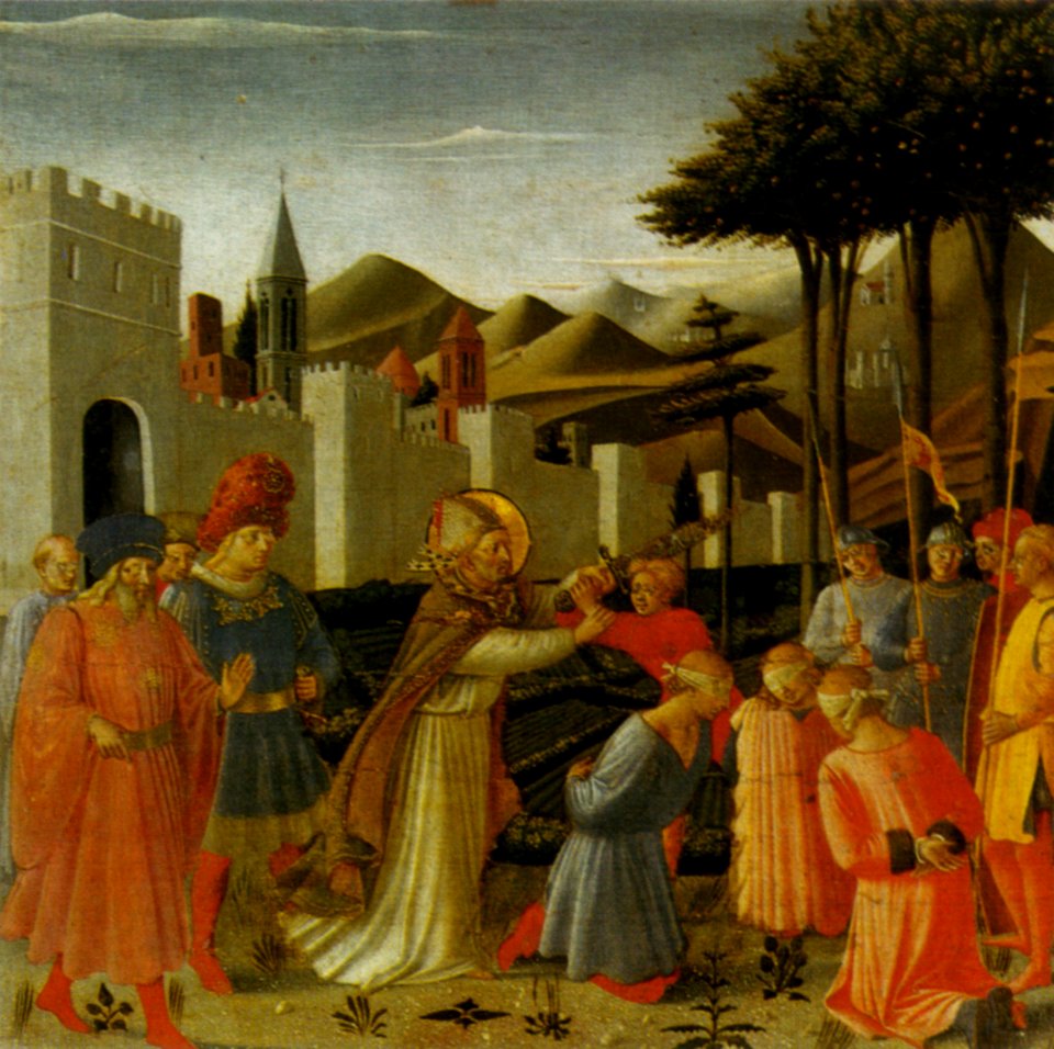 Angelico, san nicola salva tre condannati a morte, polittico di Perugia