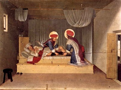Angelico, predella dei santi cosma e damiano da pala di san marco, healing. Free illustration for personal and commercial use.