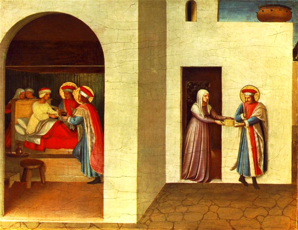 Angelico, predella dei santi cosma e damiano da pala di san marco, guarigione di palladia