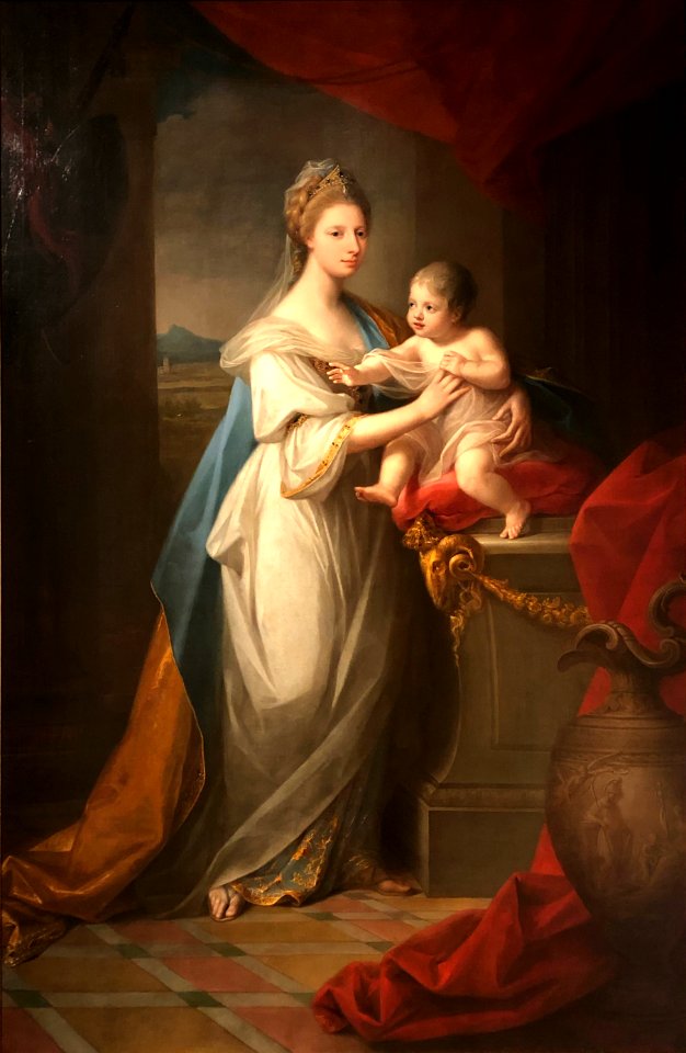Angelika Kauffmann, Bildnis Augusta Friederike Luise, Herzogin von Braunschweig-Lüneburg, Prinzessin von Großbritannien, mit Prinz Charles George Augustus (1767)