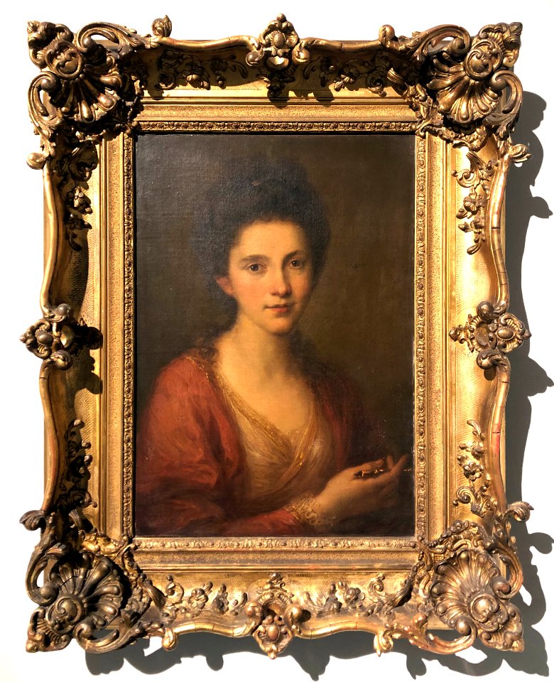 Angelika Kauffmann, Selbstbildnis mit Zeichengriffel (1768), im opulenten Rahmen, Privatsammlung, ausgestellt im Museum Kunstpalast Düsseldorf, 2020