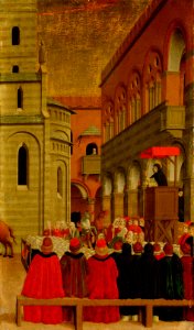 Angelo degli Erri - Szene aus dem Leben des Hl. Vinzenz Ferrer, Der Teufel vesucht in Form dreier wilder Pferde die Predigt des Heiligen zu stören - GG 6697 - Kunsthistorisches Museum
