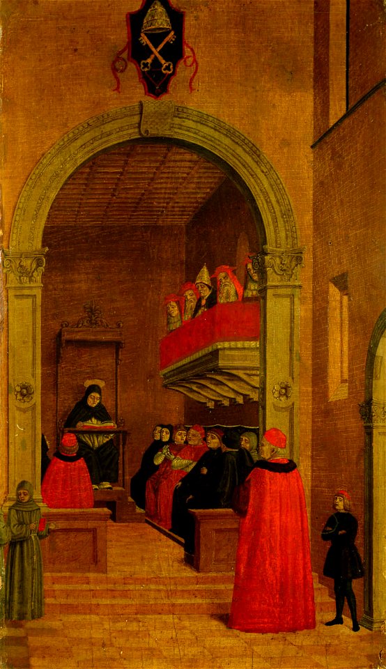 Angelo degli Erri - Szene aus dem Leben des Hl. Vinzenz Ferrer, Der Heilige legt in Avignon in Gegenwart des Papstes und der Kardinäle das Wort aus - GG 6692 - Kunsthistorisches Museum