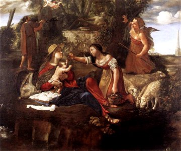 Angelo Caroselli - Rest on the Flight into Egypt - WGA04280. Free illustration for personal and commercial use.