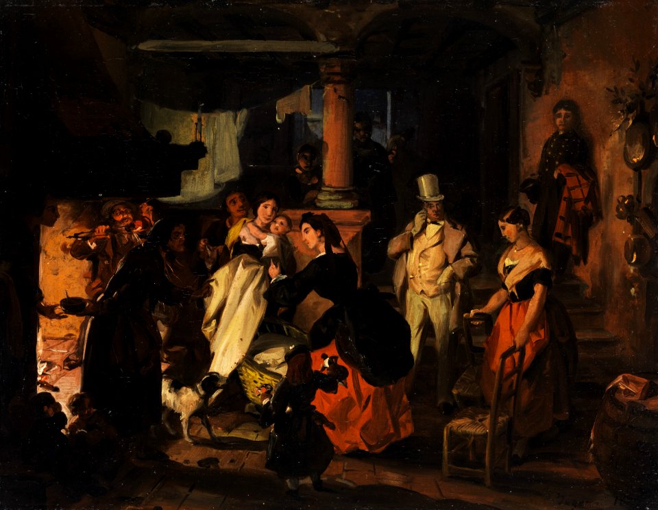 Angelo Inganni Hoher Besuch bei einer Arbeiterfamilie c1874