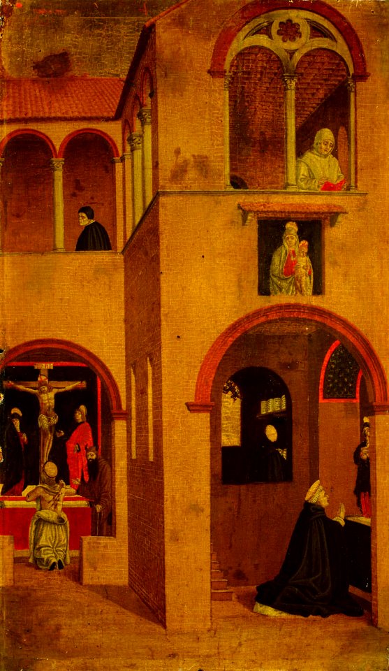 Angelo degli Erri - Szene aus dem Leben des Hl. Vinzenz Ferrer, Der Heilige wird vor dem Altar und in seiner Zelle beim - GG 6699 - Kunsthistorisches Museum