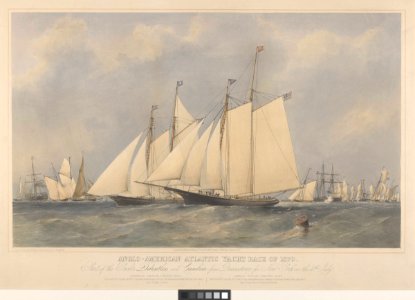 Anglo-American Atlantic Yacht Race of 1870. Start of the Yachts Dauntless and Cambria from Queenstown for New York on the 4th July RMG PY8765
